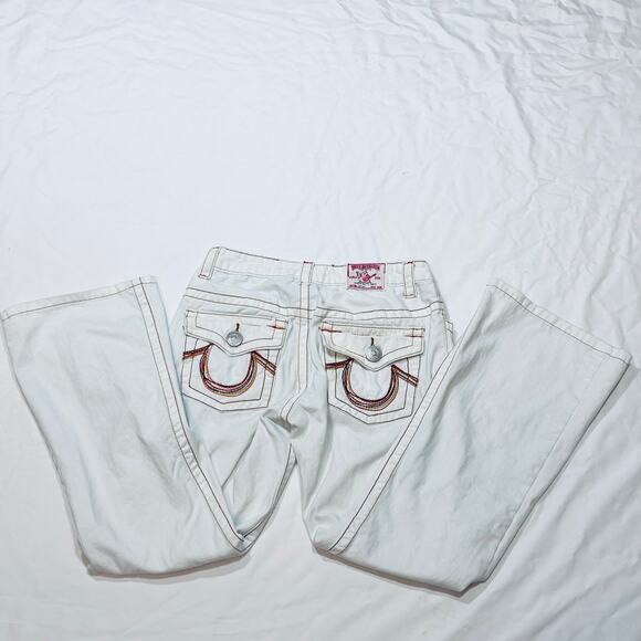 True Religion Joey Big T Flared Jeans White Gild Stitch Women 28W x 27L Used - Picture 4 of 11